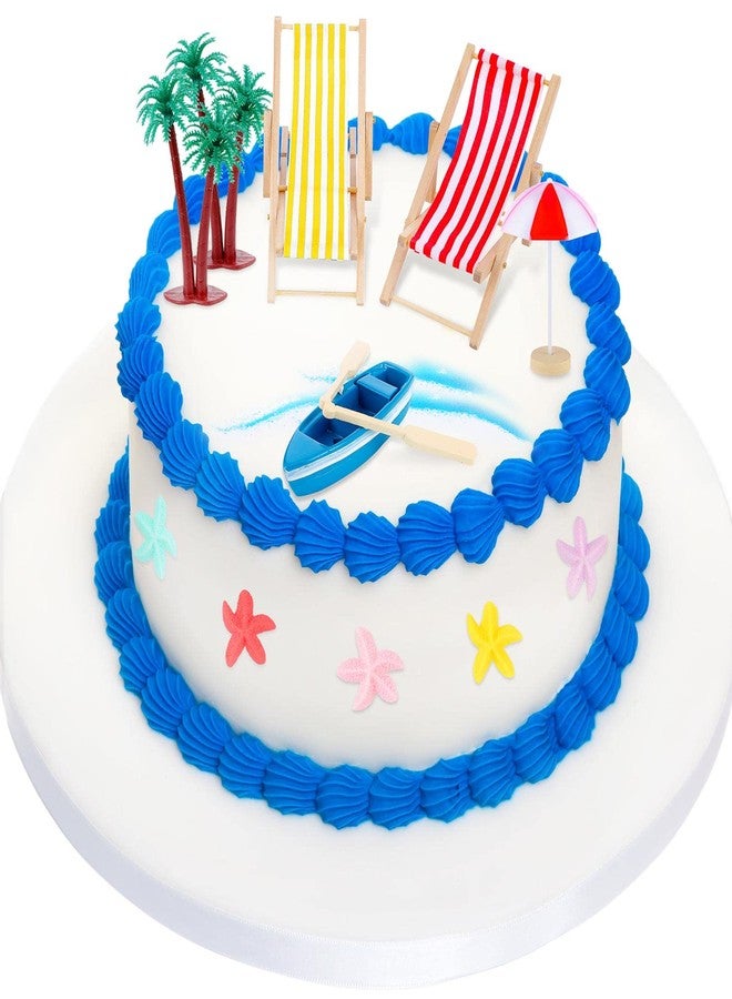 Minatee 25 Pcs Beach Miniature Dollhouse Decoration, Umbrella Palm Chair Miniature Toys Garden Dollhouse Outdoor Accessories Beach Decorations for DIY Garden Plant Pool(Red, Yellow) - Image 3